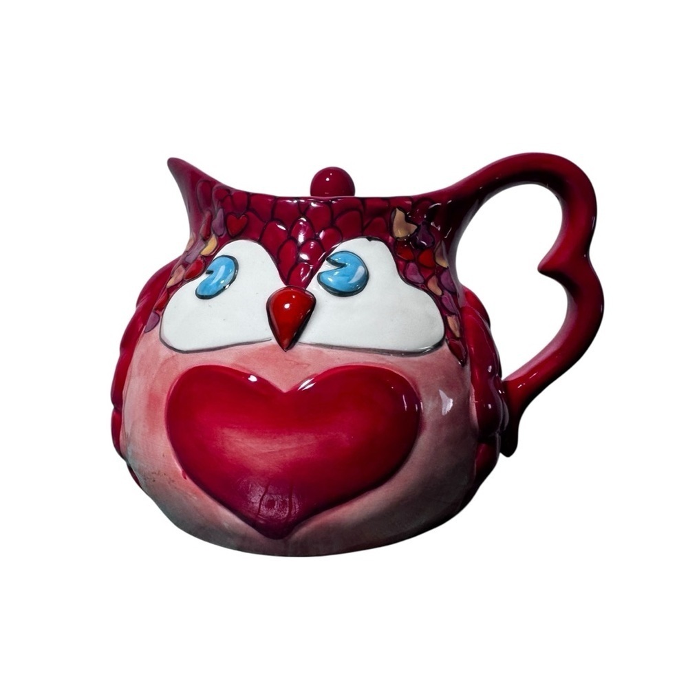 Owl Teapot Blue Sky Red Owl & Hearts designed by Heather Goldminc